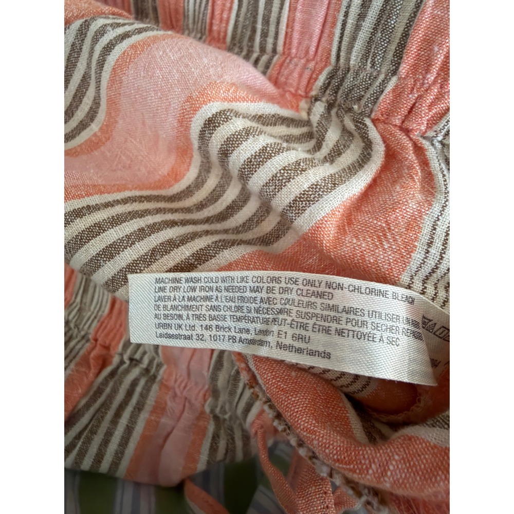 Free People Striped Wide Leg Linen Blend Pants Coral Cream Olive Medium - Picture 9 of 9